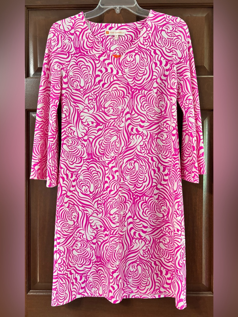 NWT Jude Connally bell sleeve dress Hidden Tigers Pink and white size XS boho